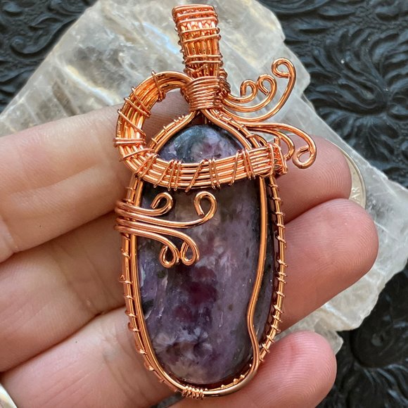 Wire Wrapped Charoite Crystal Stone Jewelry Pendant - Picture 8 of 8